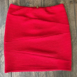 Red Textured Bodycon Skirt